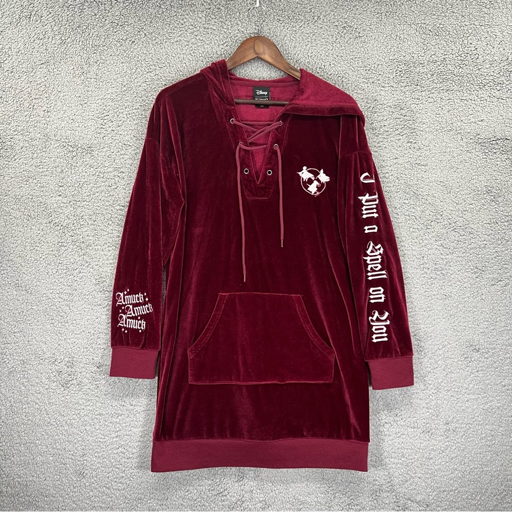Her Universe Disney Hocus Pocus Velour Burgundy Lace-Up Hoodie Dress Sz ML